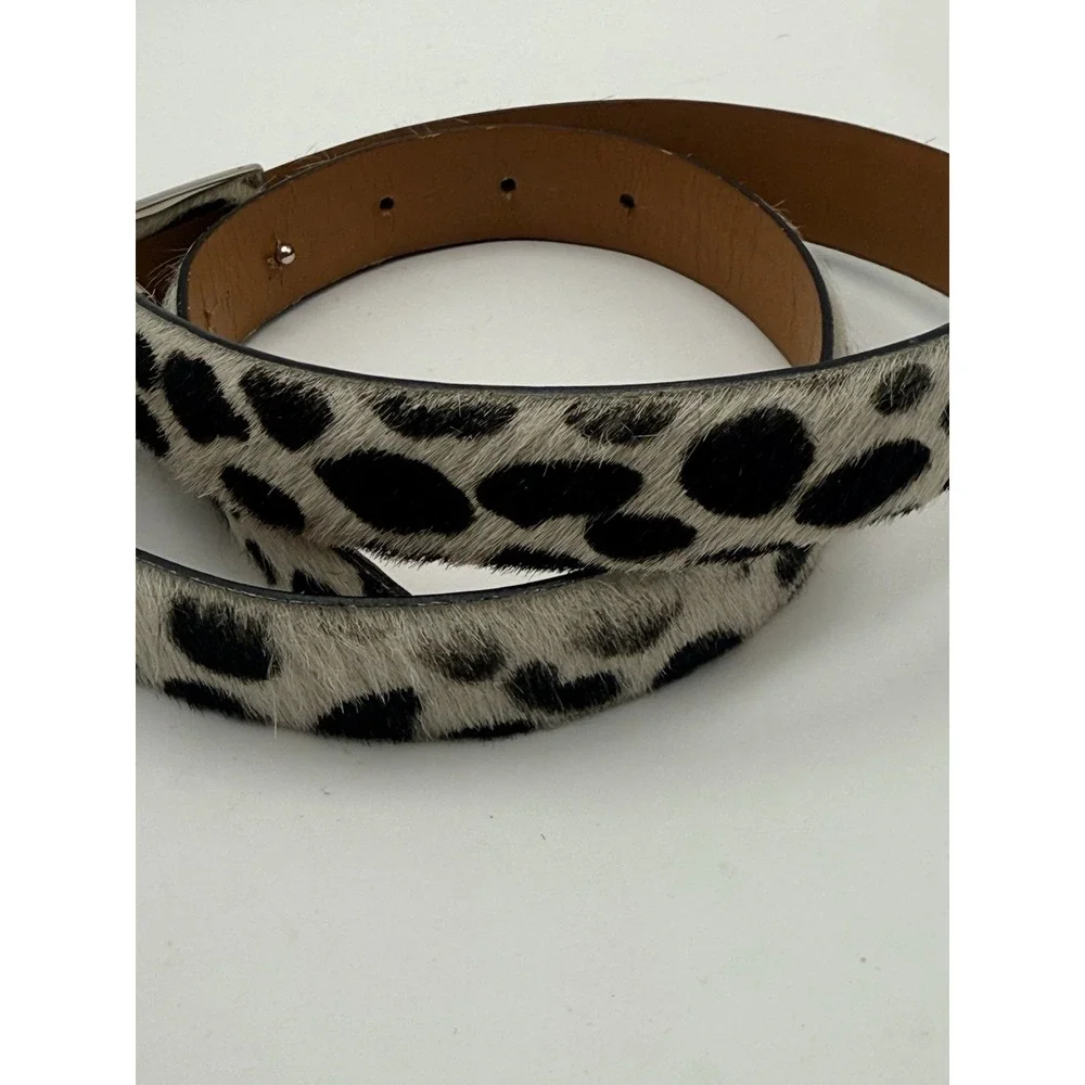 Vintage Italian Haircalf Leopard Print Belt Genuine Leather Silver Buckle M